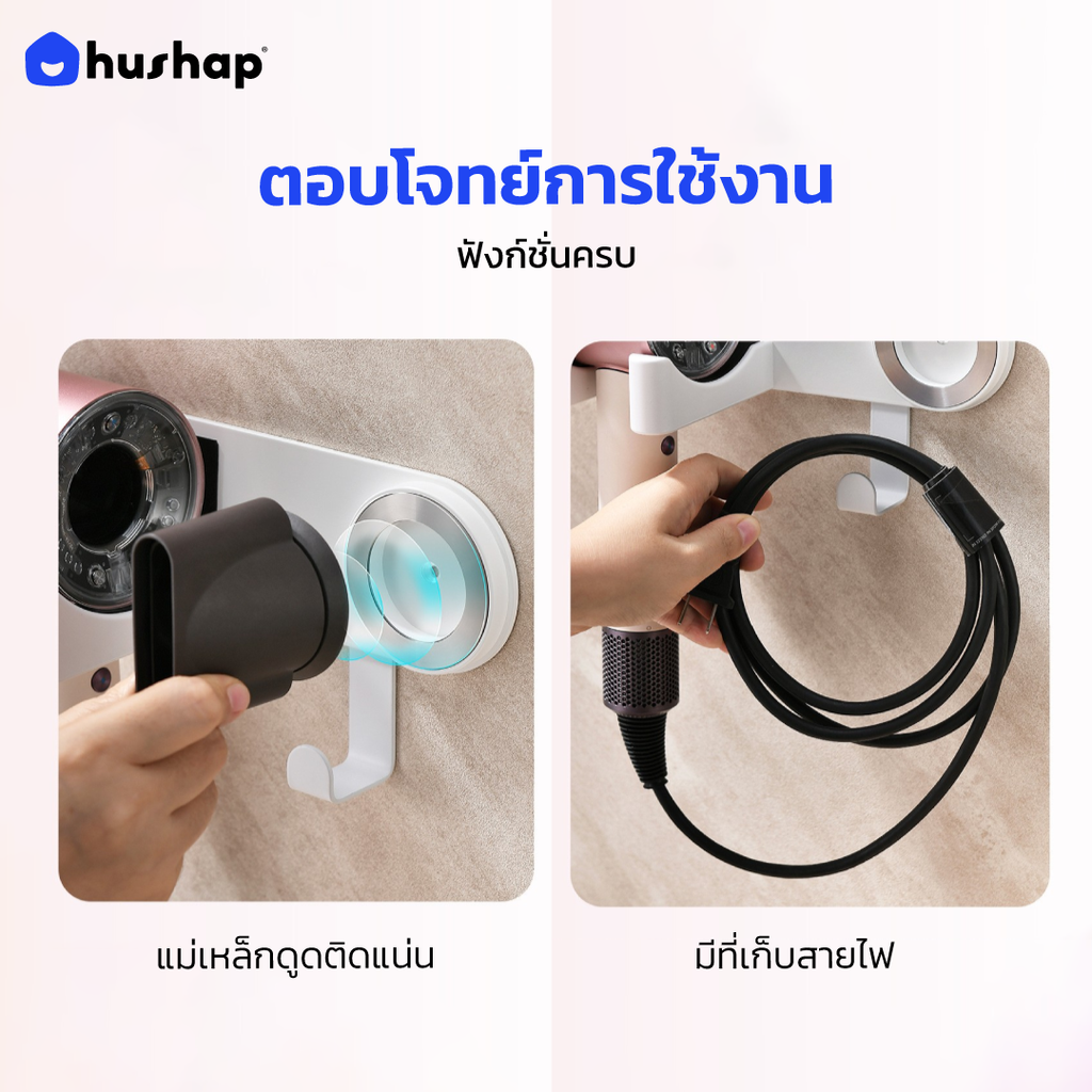 ที่วางไดร์ติดผนัง + หัวล็อคกันขโมย รุ่น BB-02 สำหรับ Dyson Dreame Xiaomi Laifen
