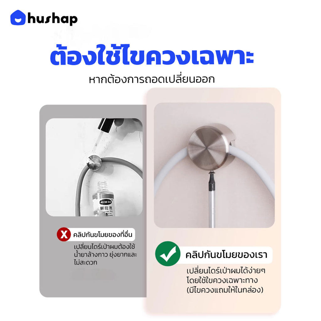 คลิปล็อคสายไดร์เป่าผมกันขโมย วัสดุโลหะสีโครเมียม สำหรับโรงแรม